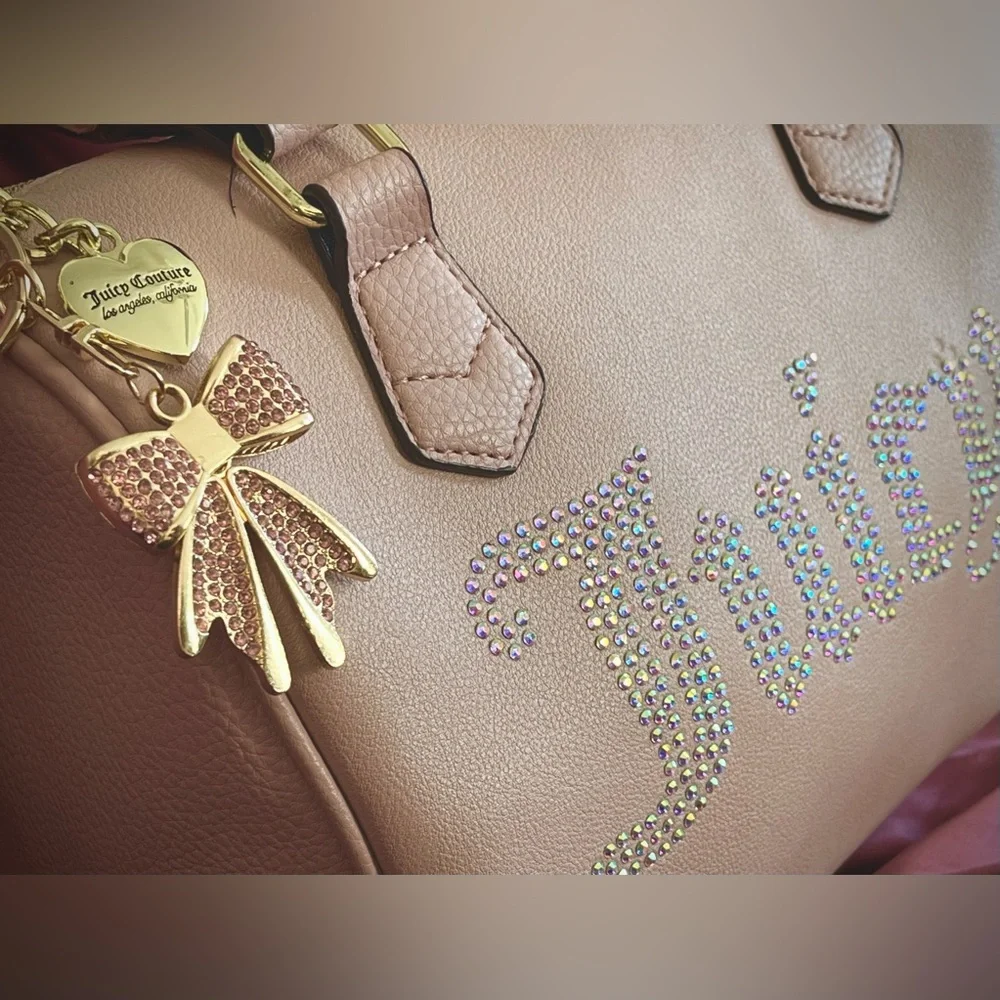 Juicy Couture ‘Be Classic’ Dusty Blush Rhinestone Satchel Crossbody Bag & Charm - Picture 12 of 14